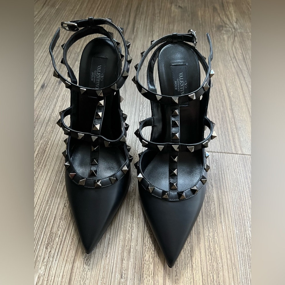 Valentino Garavani rockstud ankle strap pump in elk print calfskin